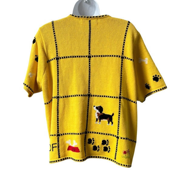 Marisa Christina Sweater Buton Up Cardigan Bright Yellow Dogs Cotton Size L - Picture 4 of 6